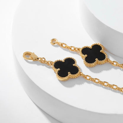 [Zalyn Jewelry ]CLOVER 10 MOTIFS ONYX NECKLACE