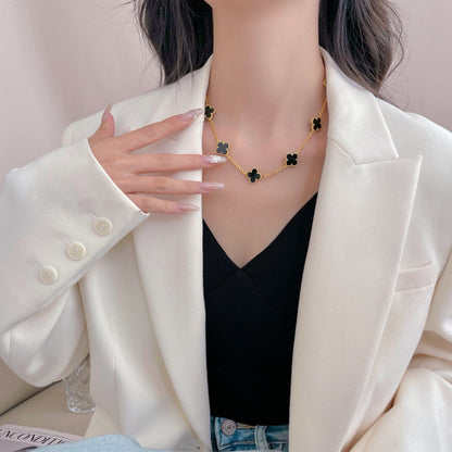 [Zalyn Jewelry ]CLOVER 10 MOTIFS ONYX NECKLACE