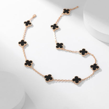 [Zalyn Jewelry ]CLOVER 10 MOTIFS ONYX NECKLACE