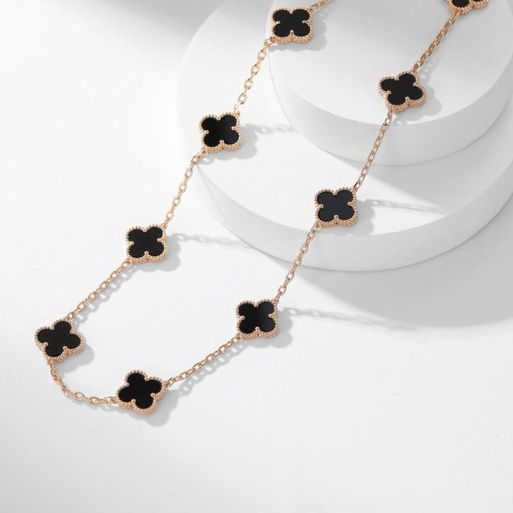 [Zalyn Jewelry ]CLOVER 10 MOTIFS ONYX NECKLACE