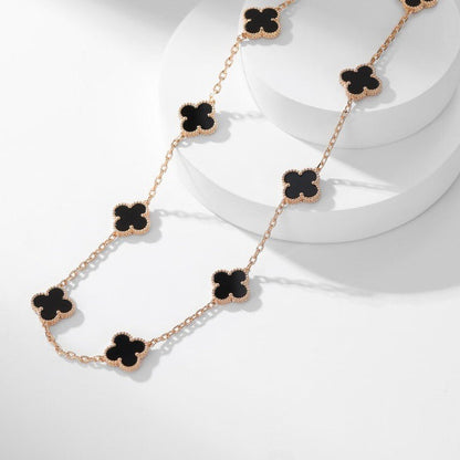 [Zalyn Jewelry ]CLOVER 10 MOTIFS ONYX NECKLACE