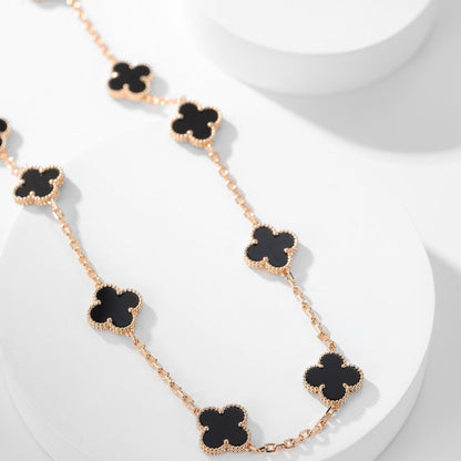 [Zalyn Jewelry ]CLOVER 10 MOTIFS ONYX NECKLACE