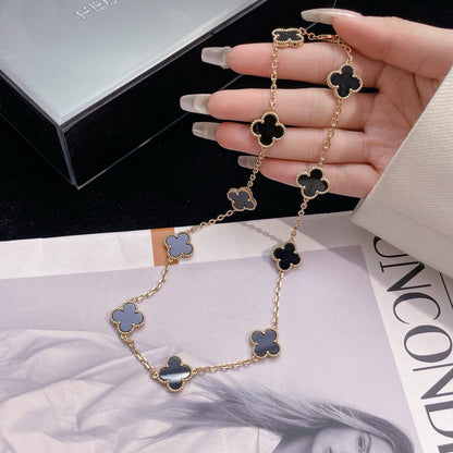 [Zalyn Jewelry ]CLOVER 10 MOTIFS ONYX NECKLACE