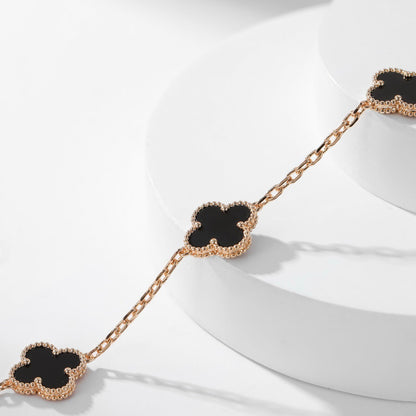 [Zalyn Jewelry ]CLOVER 10 MOTIFS ONYX NECKLACE