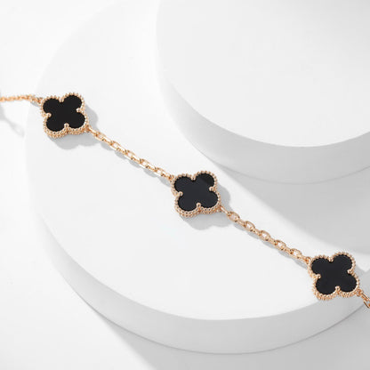 [Zalyn Jewelry ]CLOVER 10 MOTIFS ONYX NECKLACE