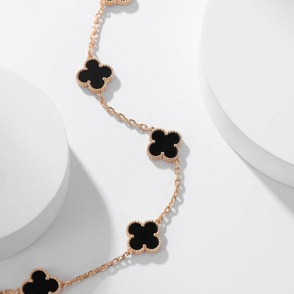 [Zalyn Jewelry ]CLOVER 10 MOTIFS ONYX NECKLACE