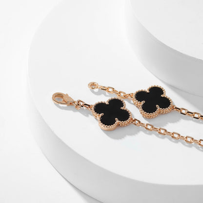 [Zalyn Jewelry ]CLOVER 10 MOTIFS ONYX NECKLACE