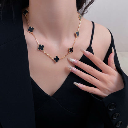 [Zalyn Jewelry ]CLOVER 10 MOTIFS ONYX NECKLACE