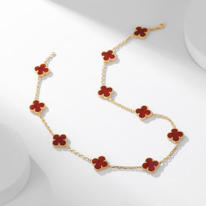 [Zalyn Jewelry ]CLOVER 10 MOTIFS CARNELIAN NECKLACE
