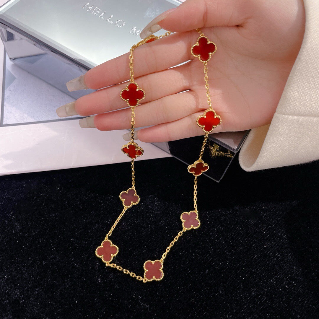 [Zalyn Jewelry ]CLOVER 10 MOTIFS CARNELIAN NECKLACE
