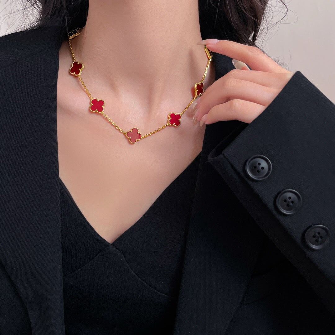 [Zalyn Jewelry ]CLOVER 10 MOTIFS CARNELIAN NECKLACE