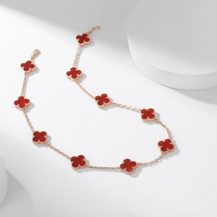 [Zalyn Jewelry ]CLOVER 10 MOTIFS CARNELIAN NECKLACE