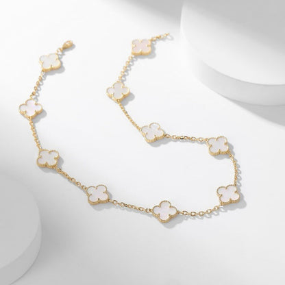 [Zalyn Jewelry ]CLOVER 10 MOTIFS WHITE MOTHER OF PEARL NECKLACE