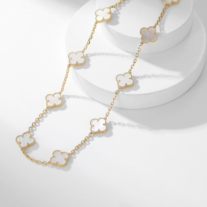 [Zalyn Jewelry ]CLOVER 10 MOTIFS WHITE MOTHER OF PEARL NECKLACE