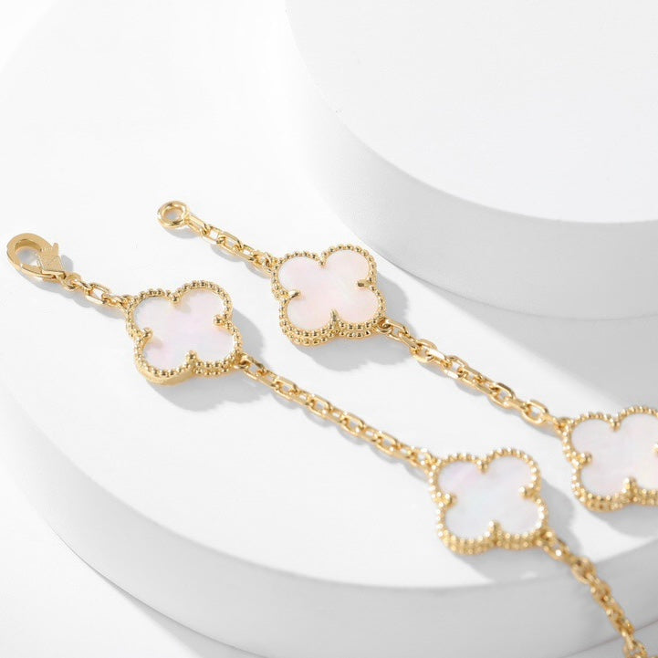 [Zalyn Jewelry ]CLOVER 10 MOTIFS WHITE MOTHER OF PEARL NECKLACE