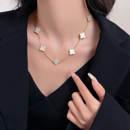 [Zalyn Jewelry ]CLOVER 10 MOTIFS WHITE MOTHER OF PEARL NECKLACE