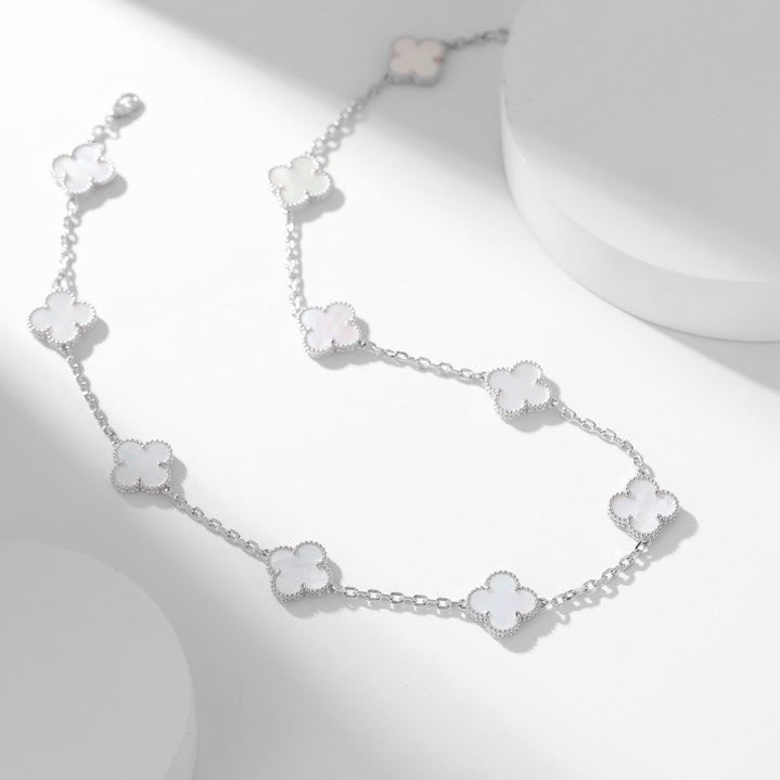 [Zalyn Jewelry ]CLOVER 10 MOTIFS WHITE MOTHER OF PEARL NECKLACE