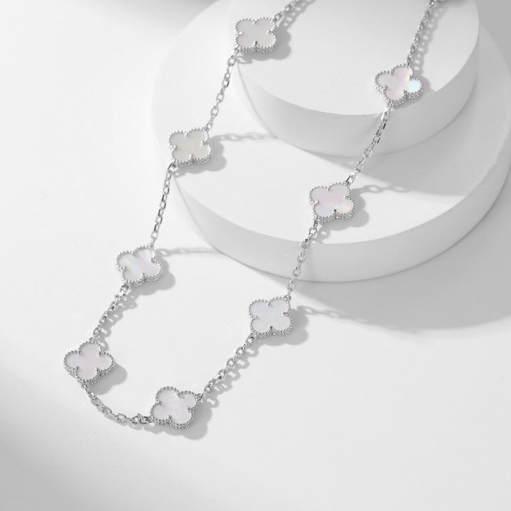 [Zalyn Jewelry ]CLOVER 10 MOTIFS WHITE MOTHER OF PEARL NECKLACE