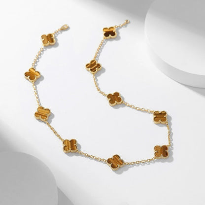 [Zalyn Jewelry ]CLOVER 10 MOTIFS TIGER EYE NECKLACE