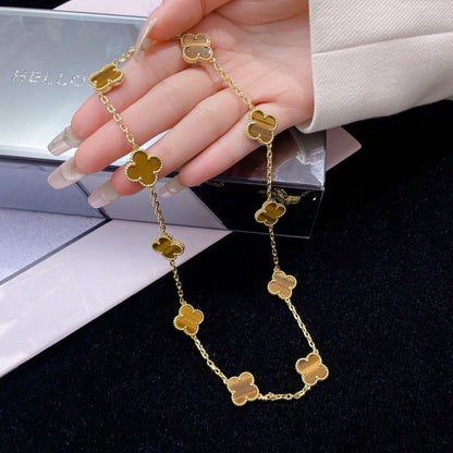 [Zalyn Jewelry ]CLOVER 10 MOTIFS TIGER EYE NECKLACE