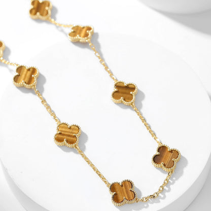 [Zalyn Jewelry ]CLOVER 10 MOTIFS TIGER EYE NECKLACE