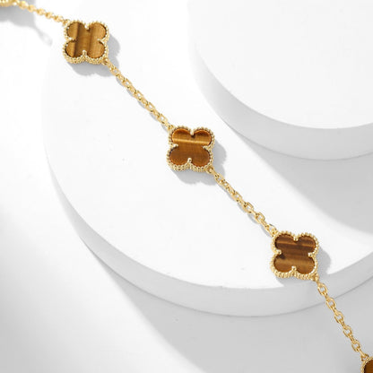 [Zalyn Jewelry ]CLOVER 10 MOTIFS TIGER EYE NECKLACE