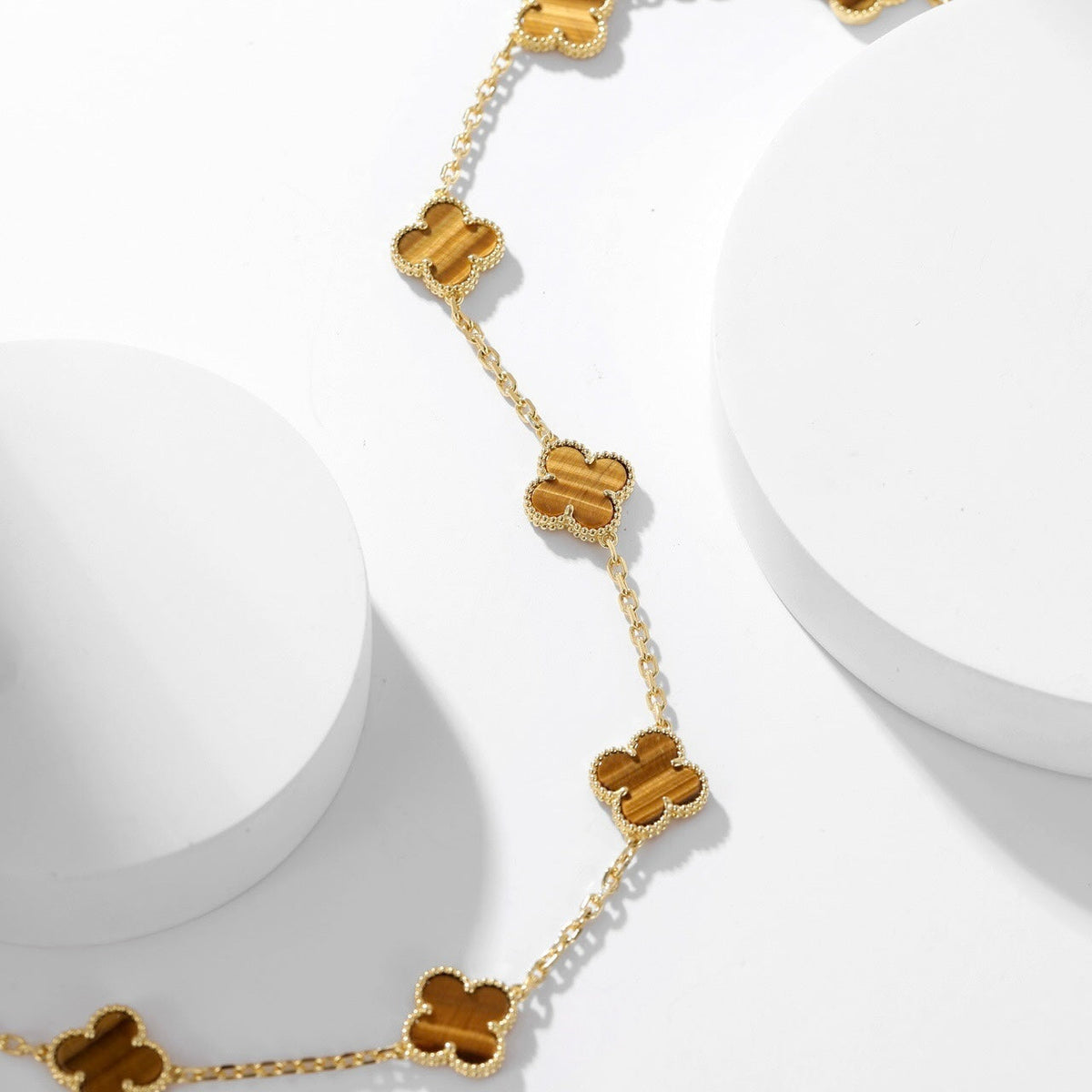 [Zalyn Jewelry ]CLOVER 10 MOTIFS TIGER EYE NECKLACE