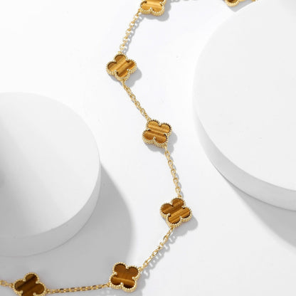 [Zalyn Jewelry ]CLOVER 10 MOTIFS TIGER EYE NECKLACE