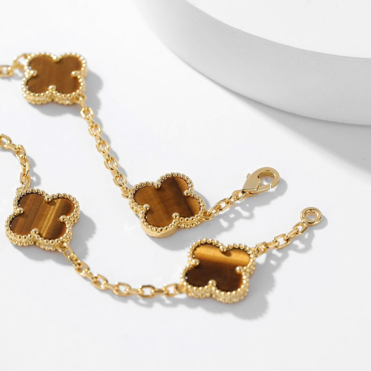 [Zalyn Jewelry ]CLOVER 10 MOTIFS TIGER EYE NECKLACE