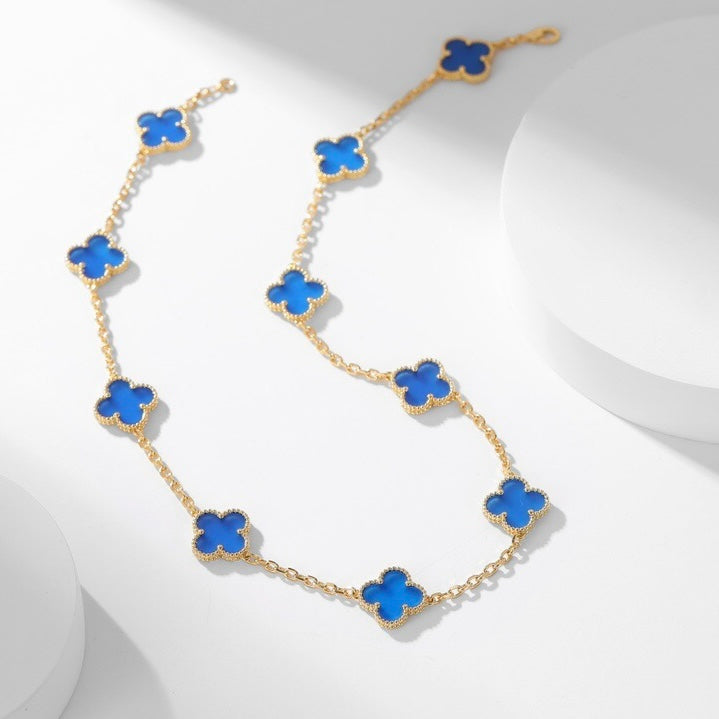 [Zalyn Jewelry ]CLOVER 10 MOTIFS BLUE AGATE NECKLACE