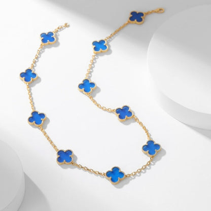 [Zalyn Jewelry ]CLOVER 10 MOTIFS BLUE AGATE NECKLACE