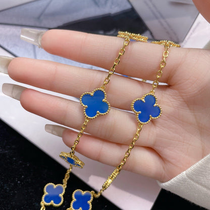 [Zalyn Jewelry ]CLOVER 10 MOTIFS BLUE AGATE NECKLACE