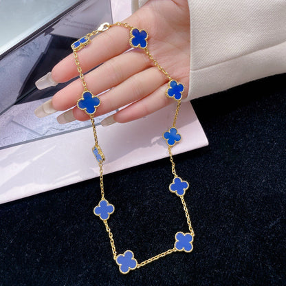 [Zalyn Jewelry ]CLOVER 10 MOTIFS BLUE AGATE NECKLACE