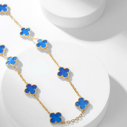 [Zalyn Jewelry ]CLOVER 10 MOTIFS BLUE AGATE NECKLACE