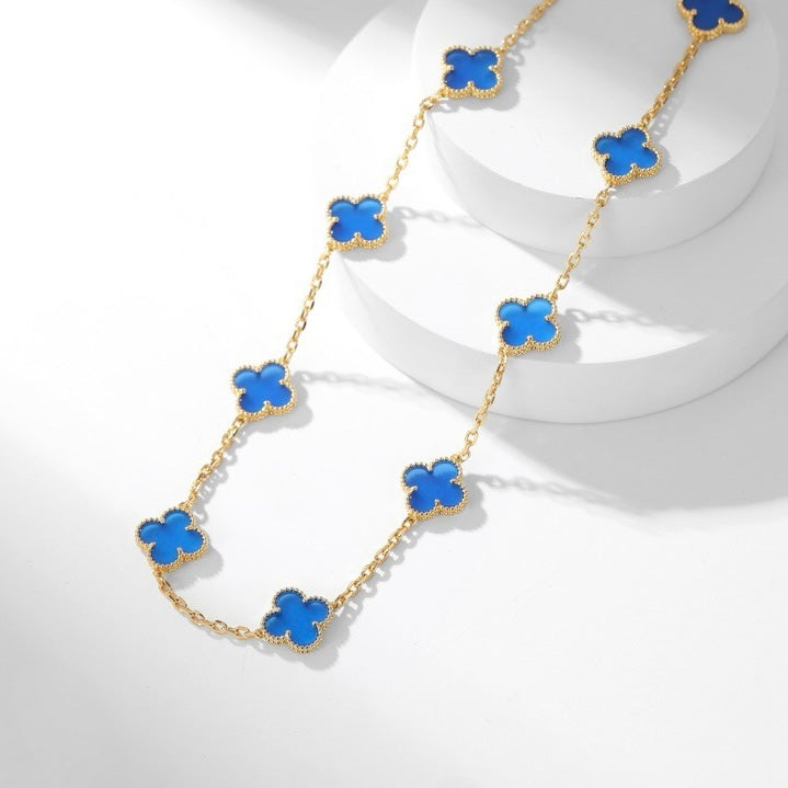 [Zalyn Jewelry ]CLOVER 10 MOTIFS BLUE AGATE NECKLACE