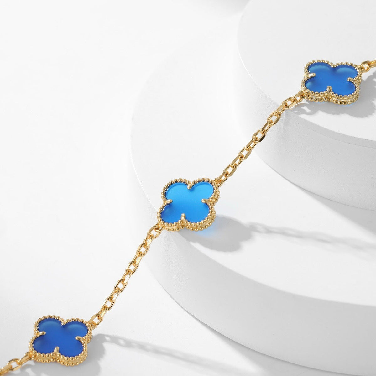 [Zalyn Jewelry ]CLOVER 10 MOTIFS BLUE AGATE NECKLACE