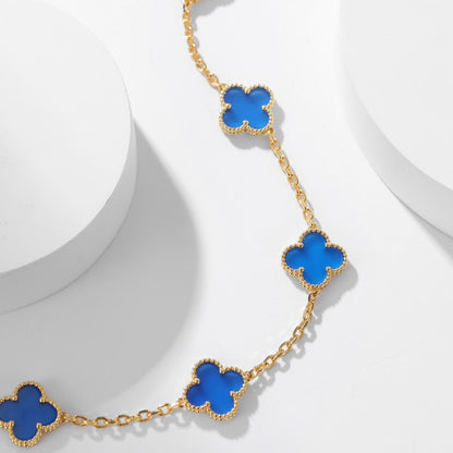 [Zalyn Jewelry ]CLOVER 10 MOTIFS BLUE AGATE NECKLACE