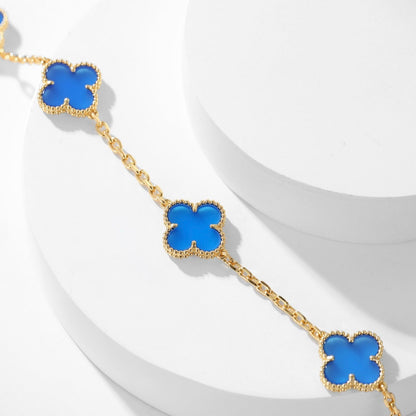 [Zalyn Jewelry ]CLOVER 10 MOTIFS BLUE AGATE NECKLACE