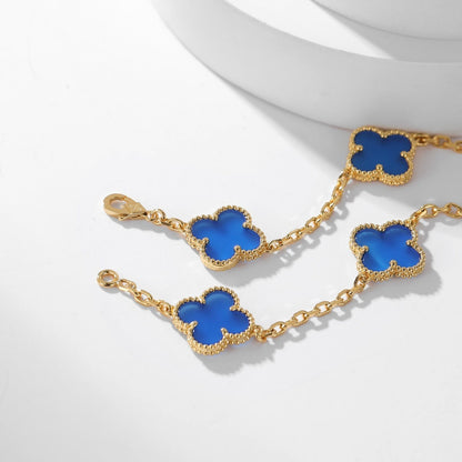 [Zalyn Jewelry ]CLOVER 10 MOTIFS BLUE AGATE NECKLACE