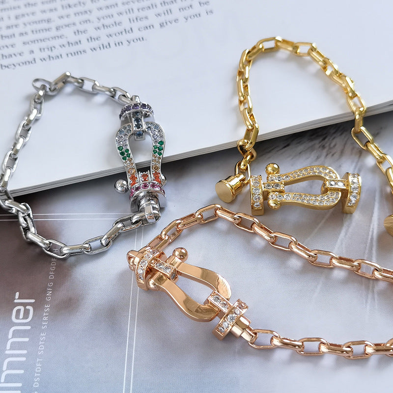 [Zalyn]FORCE LARGE HORSESHOE CLASP METAL BRACELET