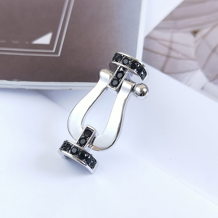 [Zalyn]FORCE LARGE HORSESHOE BLACK DIAMOND BRACELET - WHITE GOLD