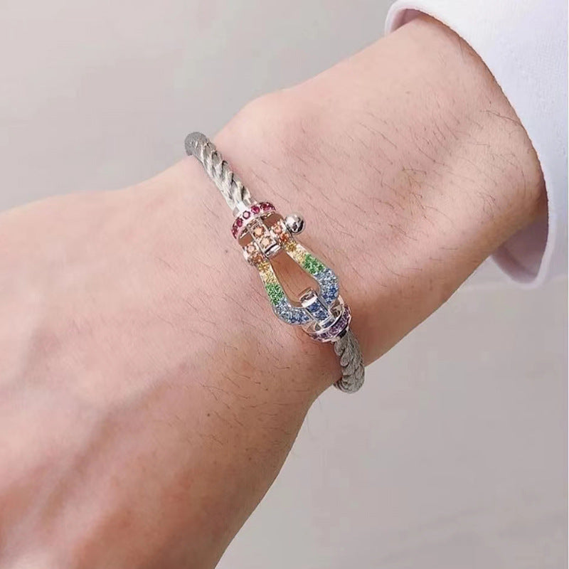 [Zalyn]FORCE LARGE HORSESHOE COLORED DIAMOND BRACELET - ROSE GOLD