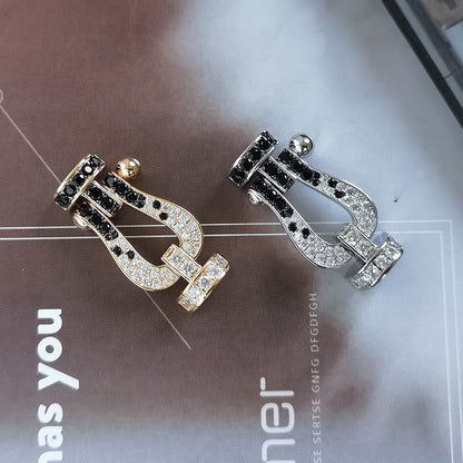 [Zalyn]FORCE LARGE HORSESHOE BLACK & WHITE DIAMOND BRACELET - WHITE GOLD
