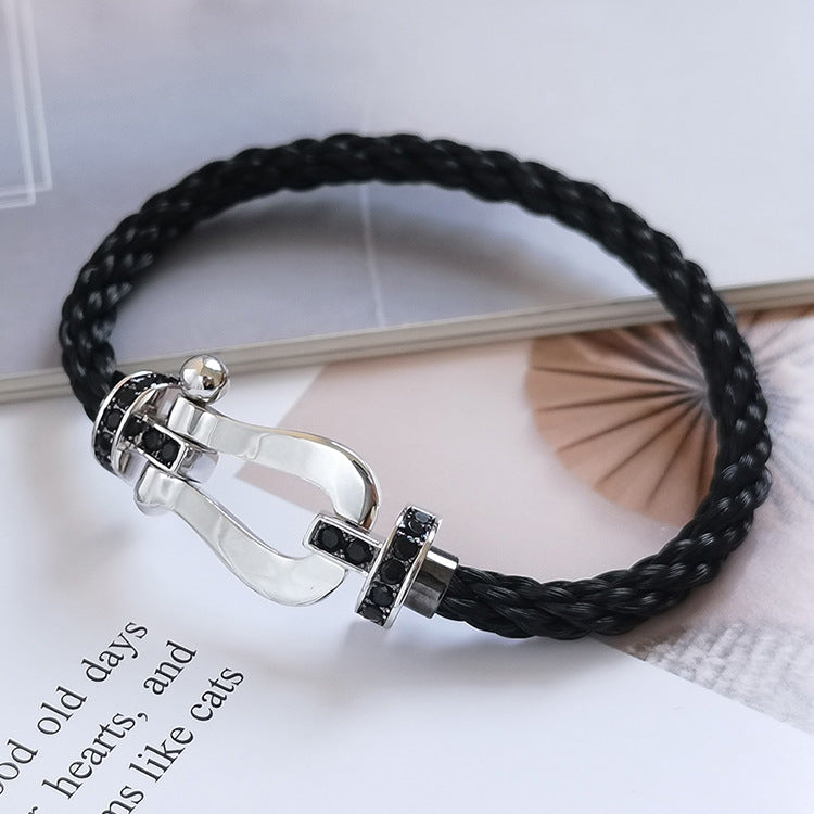 [Zalyn]FORCE LARGE HORSESHOE BLACK DIAMOND BRACELET - WHITE GOLD