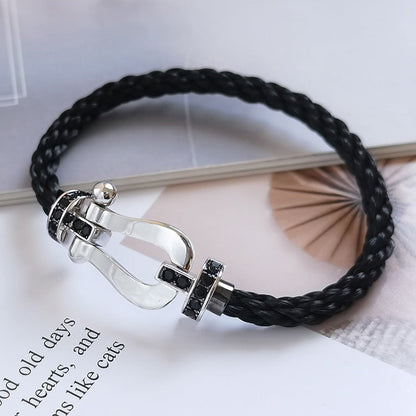 [Zalyn]FORCE LARGE HORSESHOE BLACK DIAMOND BRACELET - WHITE GOLD