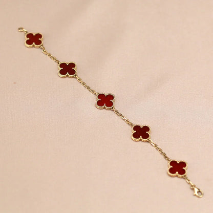 [Zalyn]LUCKY CLOVER 5-MOTIF BRACELET - RED CARNELIAN COLLECTION