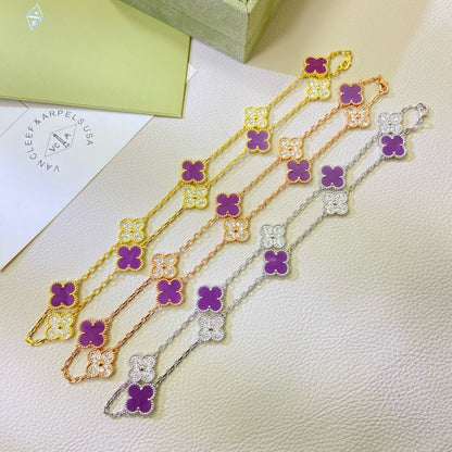 [Zalyn Jewelry ]CLOVER 10 MOTIFS  PURPLE VIOLET DIAMOND NECKLACE