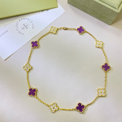 [Zalyn Jewelry ]CLOVER 10 MOTIFS  PURPLE VIOLET DIAMOND NECKLACE