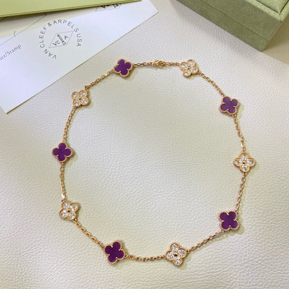 [Zalyn Jewelry ]CLOVER 10 MOTIFS  PURPLE VIOLET DIAMOND NECKLACE