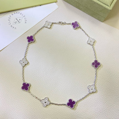 [Zalyn Jewelry ]CLOVER 10 MOTIFS  PURPLE VIOLET DIAMOND NECKLACE